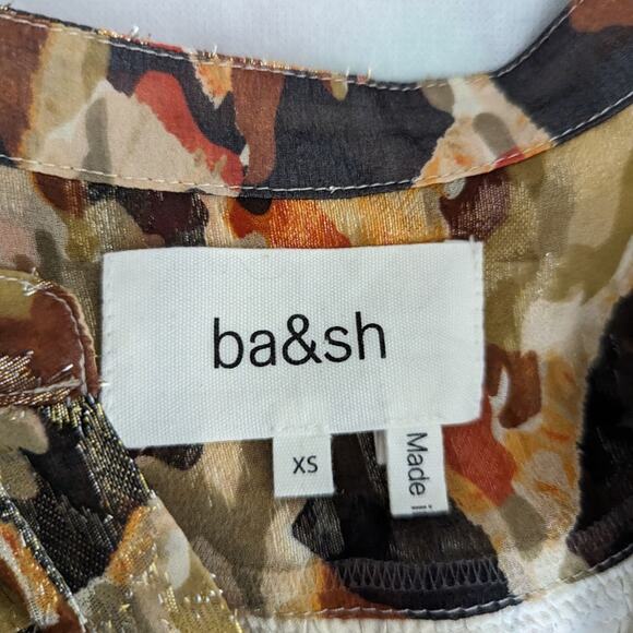 BA&SH Gaby Metallic Blouse Silk Ochre Gold Abstract Print 3/4 Sleeve Size XS - Picture 7 of 12
